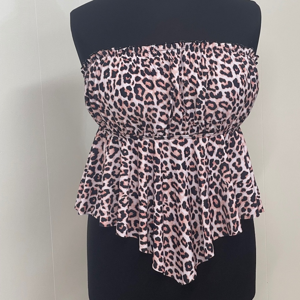 SHEIN Curve Women’s 2XL Leopard Print Strapless Swim Top Peplum Bandeau Tankini